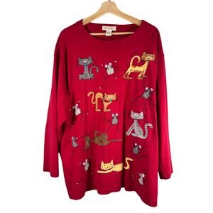 Bechamel Cats and Mice Appliqué Cotton LS Top X Large